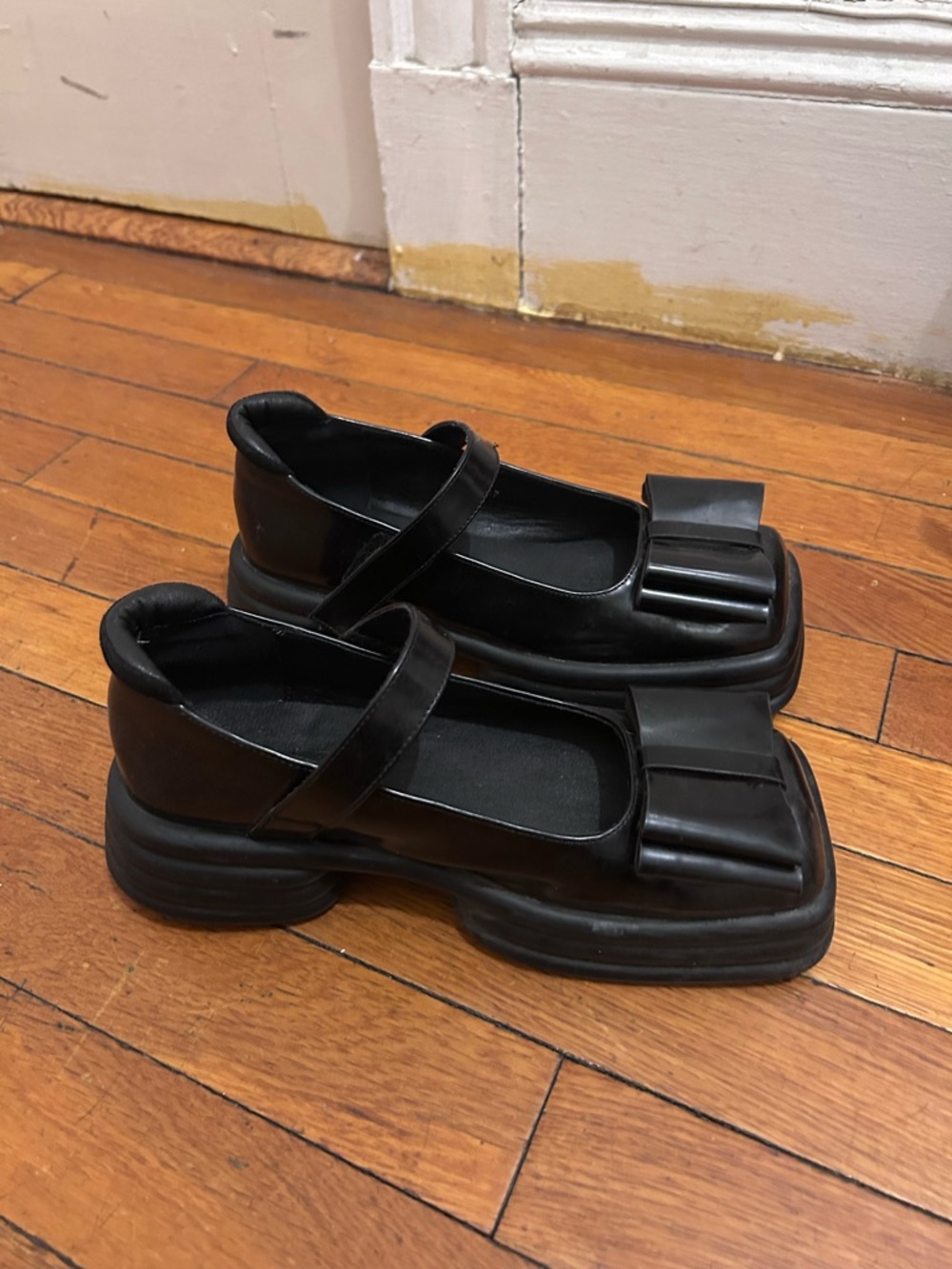 Black Square-Toe Mary Jane Loafers